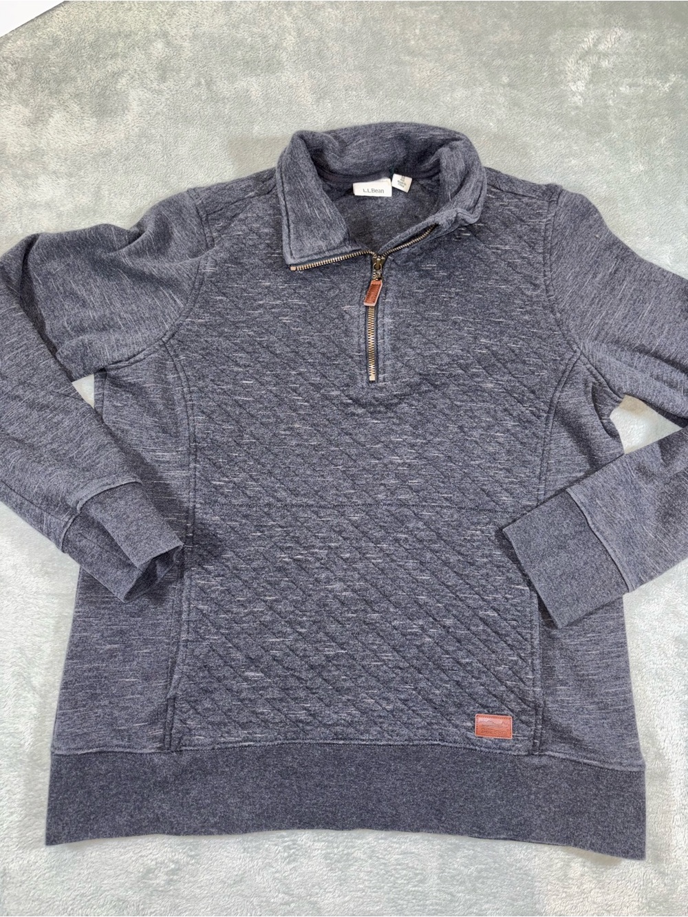 L.L. Bean Gray Quilted Quarter Zip Pullover Sweatshirt Medium
